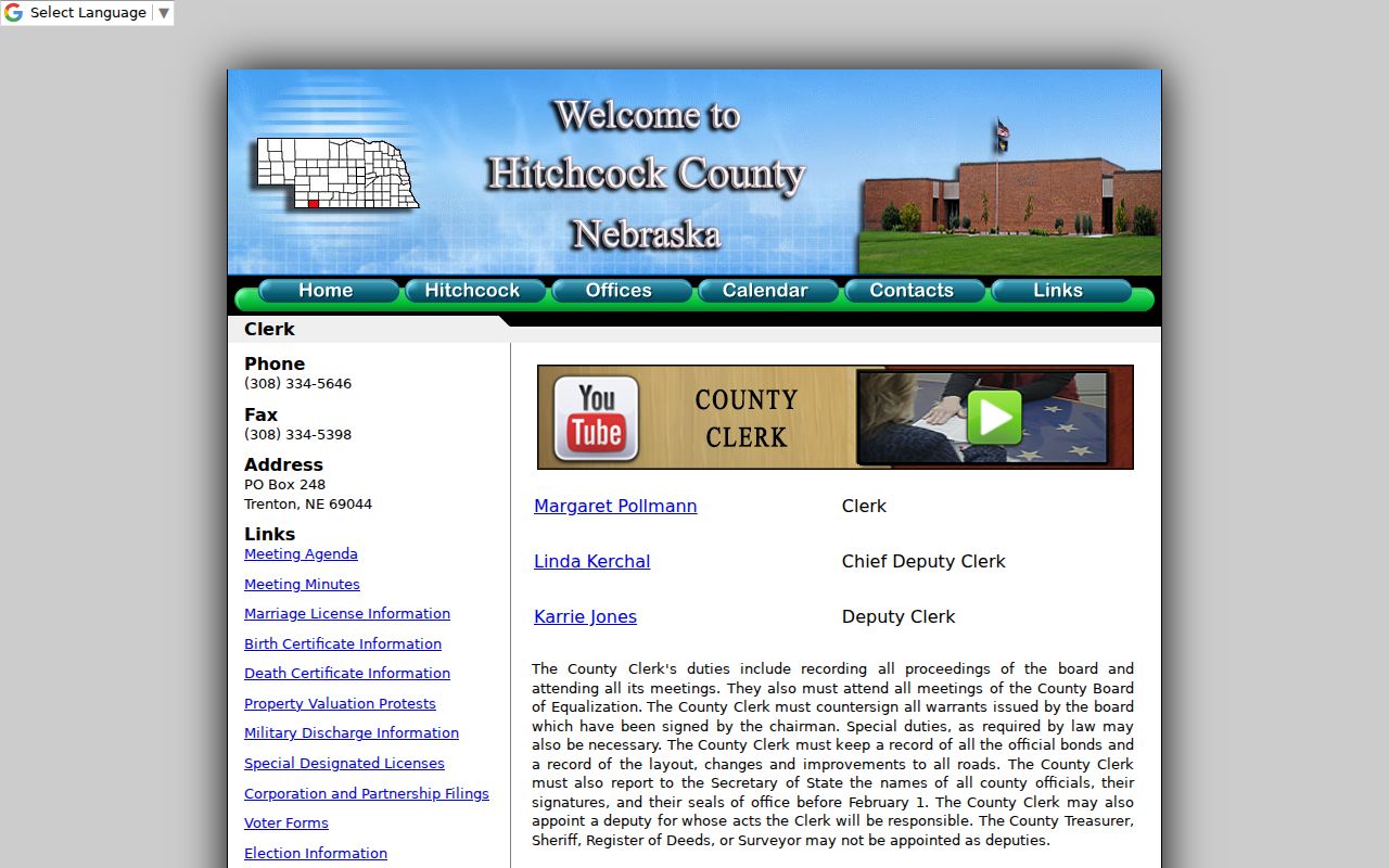 Hitchcock County criminal court case clerk page