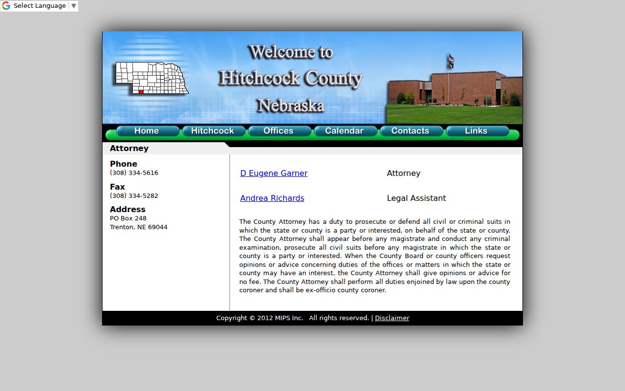 Hitchcock County criminal case attorney office page