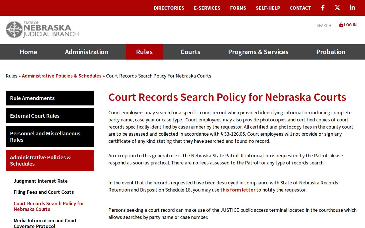Nebraska court search policy for Hitchcock County criminal cases