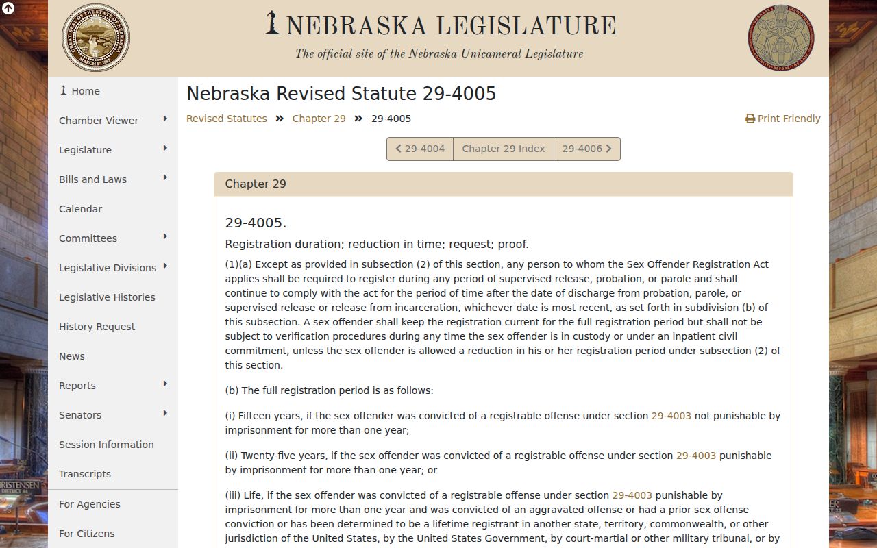 Nebraska registration periods for Hitchcock County sex offender checks