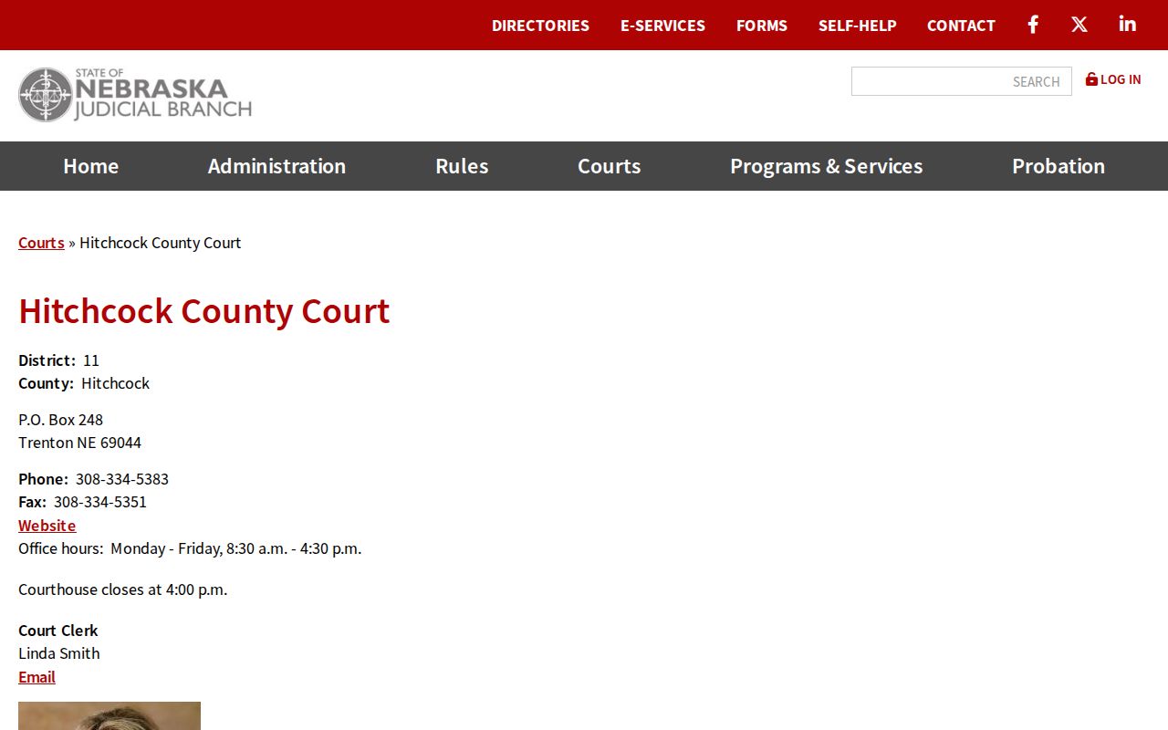 Hitchcock County criminal warrant and court contact page