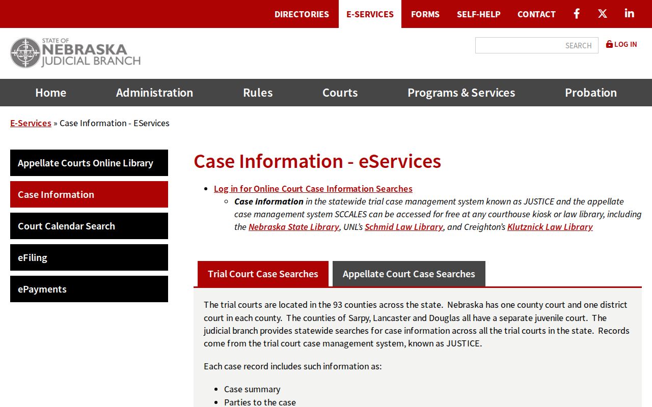 Hitchcock County criminal history JUSTICE search options